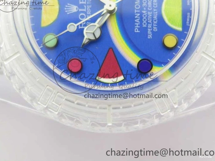 MiroTime 0123 Submariner Phantomlab Transparent KZF Best Edition Blue Fruit Dial on White Rubber Strap VR Classic 2563